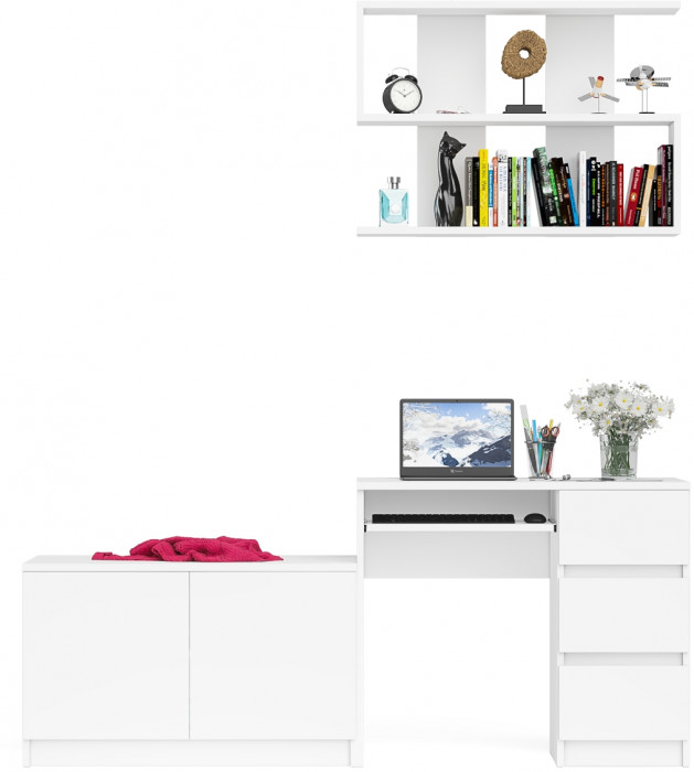 Мори компьютерный стол МС-6 правый + Тумба МА900.1 + Полка 900, белый