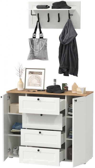 Остин 16.221 Комод + 15.12 Вешалка, белый шагрень/дуб крафт золотой