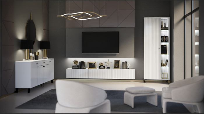 Модульная гостиная Оливия, композиция 8 (Белый, Белый глянец)