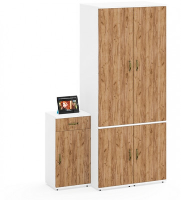 Лидер-8 Пенал МД 23Б + Пенал МД 23Б + Тумба МД 3.15, белый шагрень/крафт золото