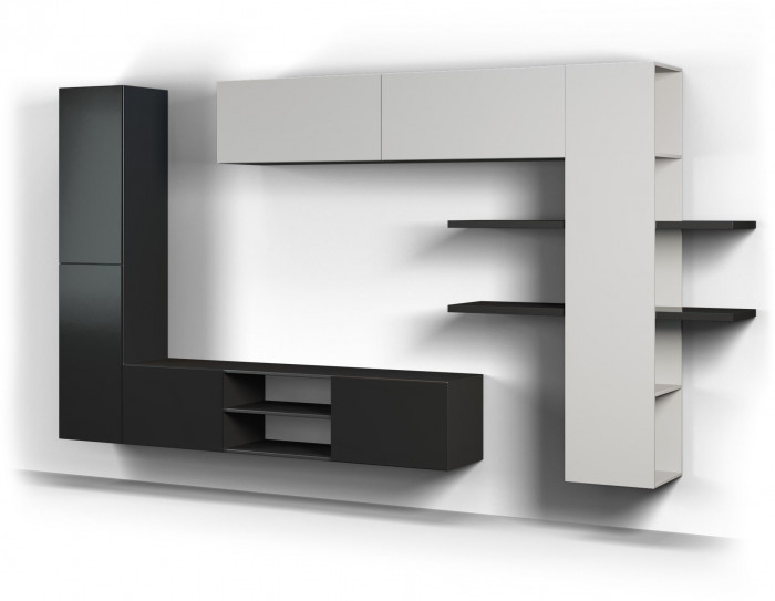 Модульная гостиная Альда, Черный глянец/Белый глянец