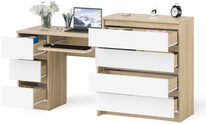 Мори компьютерный стол МС-6 левый + Комод МК800.4, дуб сонома/белый
