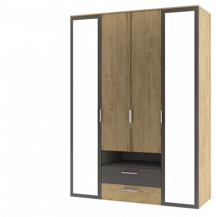 Бруно Шкаф четырехдверный с нишей Дуб Вотан / Серый графит