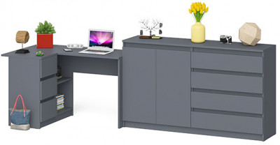 Мори компьютерный стол МС-16 левый + Комод МК1600.1, графит
