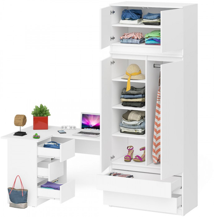 Мори компьютерный стол МС-16 левый + Шкаф МШ900.1 + Антресоль МА900.1, белый