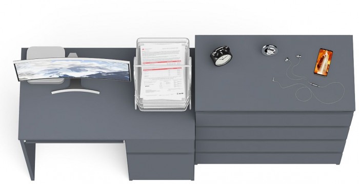 Мори Стол компьютерный МС-1 правый + Комод МК800.4, цвет графит, ШхГхВ 170,4х50х94 см., выдвижной ящик справа, НЕ универсальная сборка