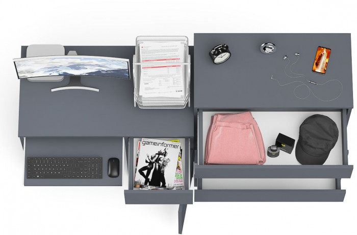 Мори Стол компьютерный МС-1 правый + Комод МК800.4, цвет графит, ШхГхВ 170,4х50х94 см., выдвижной ящик справа, НЕ универсальная сборка