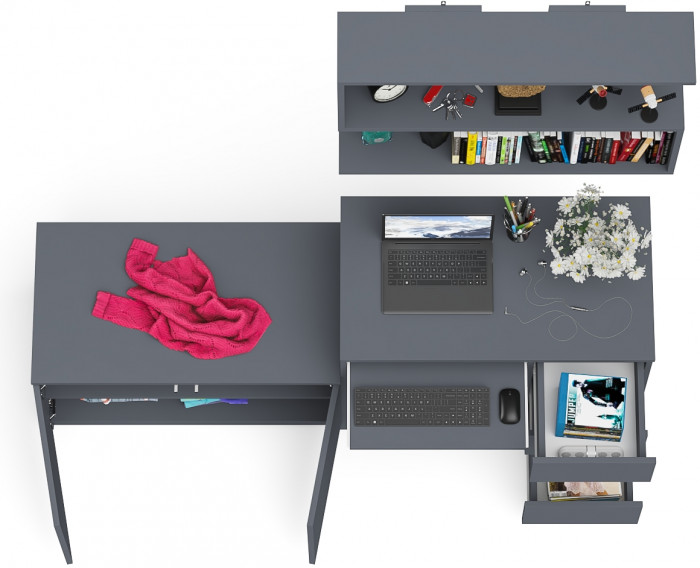 Мори компьютерный стол МС-6 правый + Тумба МА900.1 + Полка 900, графит