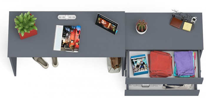 Мори Стол письменный МСП1200.1 + Комод МК800.1, цвет графит, ШхГхВ 200,8х50х76,6 см., универсальная сборка