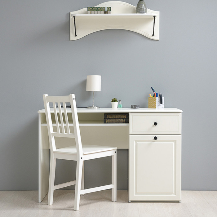 Роуз 12.148 письменный стол, ЛДСП белый(тиснение Поры дерева)/МДФ ясень ваниль