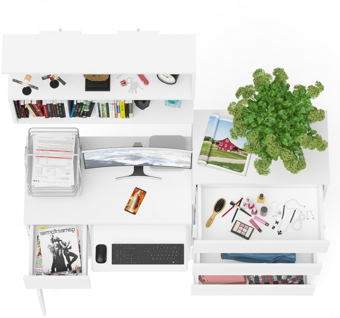 Мори компьютерный стол МС-1 левый + Комод МК700.5 + Полка 900, белый