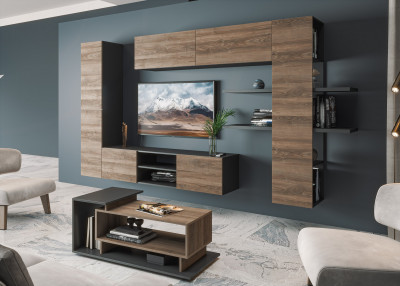 Модульная гостиная Альда, Черный/Дуб Велингтон