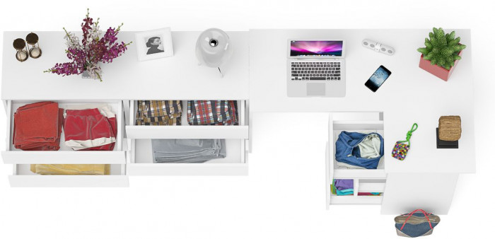 Мори компьютерный стол МС-16 правый + Комод МК1380.6, белый