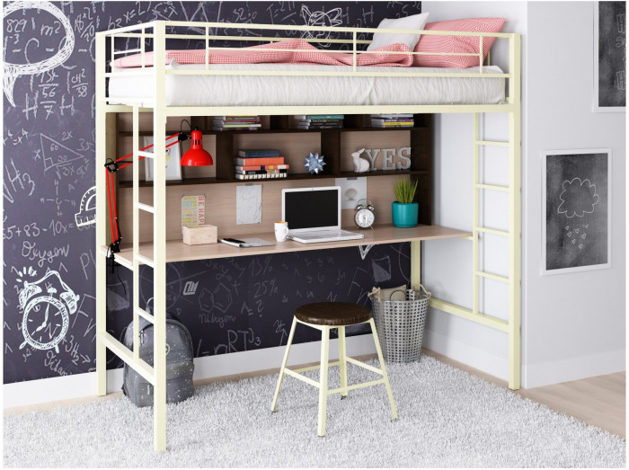 Кровать-чердак Севилья 1.2 (Венге / Дуб молочный, Серый)