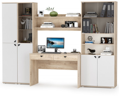 КР100 Бостон № 44, цвет дуб эндгрейн элегантный/фасады МДФ милк рикамо софт, 13.154+13.155+12.69+09.132+13.156, ШхГхВ 269,2х57,2х194,4 см., ун. сборка