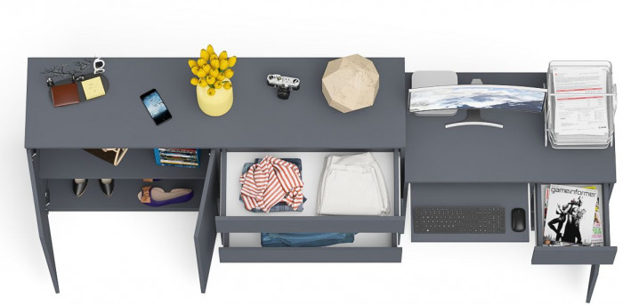 Мори компьютерный стол МС-1 правый + Комод МК1600.1, графит