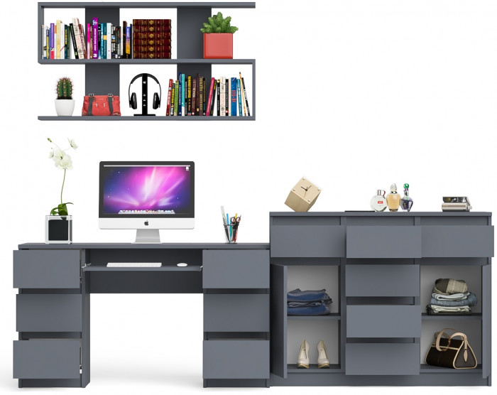 Мори компьютерный стол МС-2 + Комод МК1200.4 + Полка 1200, графит