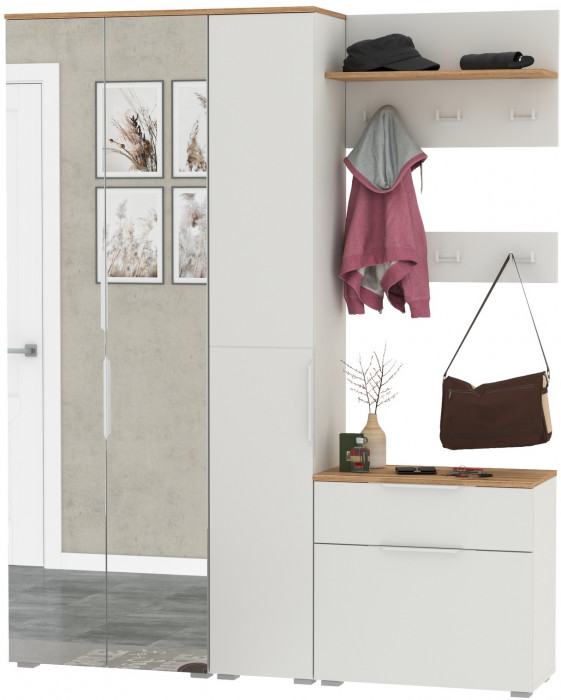 Октава Прихожая 15-123Н, белый шагрень/дуб крафт золотой/фасады МДФ белый шагрень