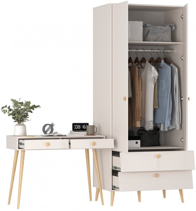 Афина Спальня Шкаф 2-х дверный + Стол, кашемир серый