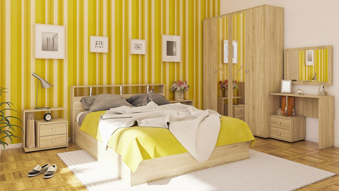 Камелия Кровать 1600 + две тумбы, дуб сонома