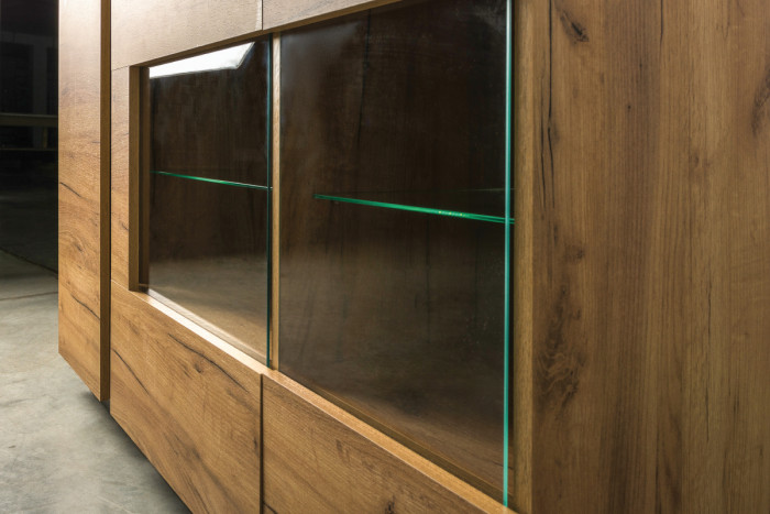 Арчи Шкаф-витрина 03.263, дуб крафт золотой/камень тёмный