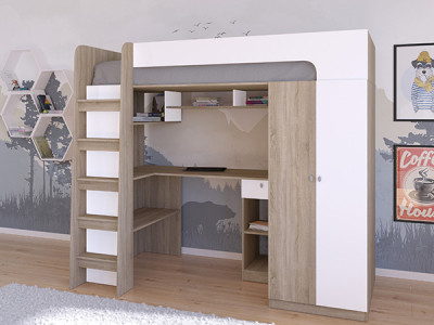 Кровать чердак Астра 10 Сонома/Белый