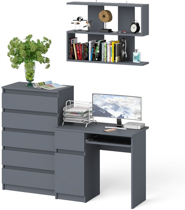 Мори компьютерный стол МС-1 левый + Комод МК700.5 + Полка 900, графит