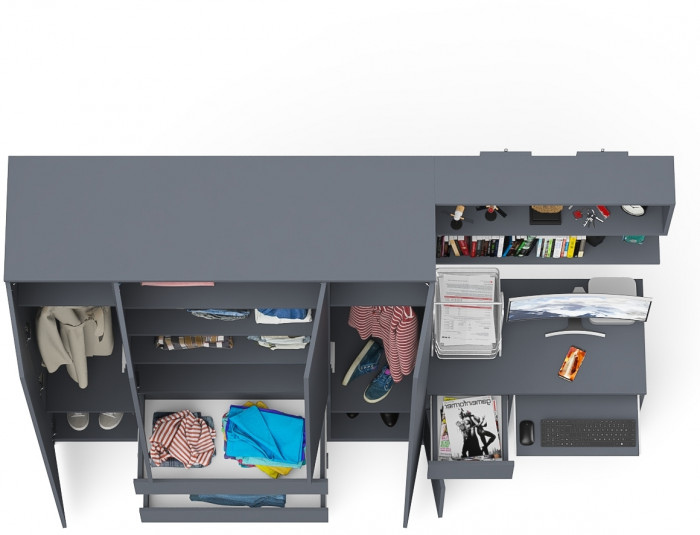 Мори компьютерный стол МС-1 левый + Шкаф МШ1600.1 + Полка 900, графит