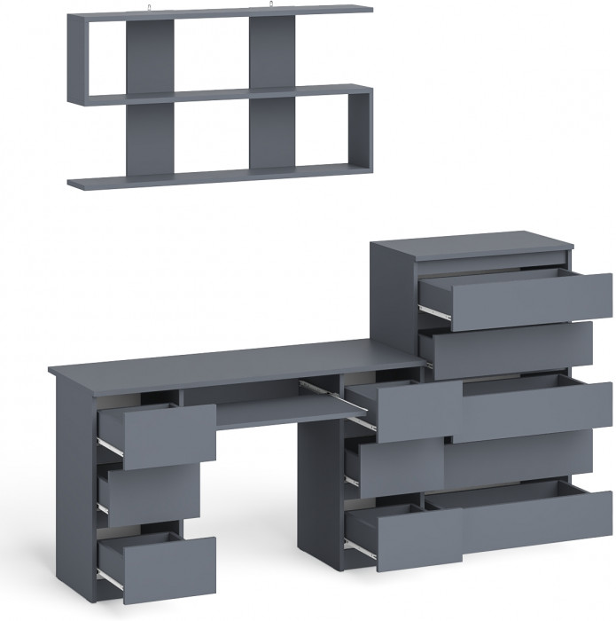 Мори компьютерный стол МС-2 + Комод МК700.5 + Полка 1200, графит