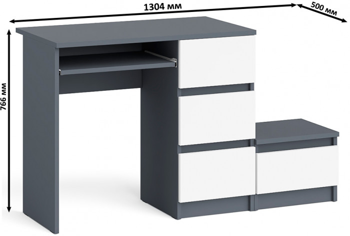 Мори компьютерный стол МС-6 правый + Тумба ТМП400.1, графит/белый