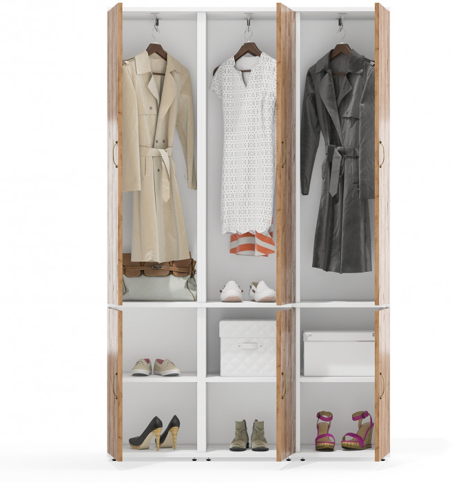 Лидер-8 Пенал МД 21Б 3 шт., цвет белый шагрень/крафт золото, ШхГхВ 120х37,5х190 см., универсальная сборка