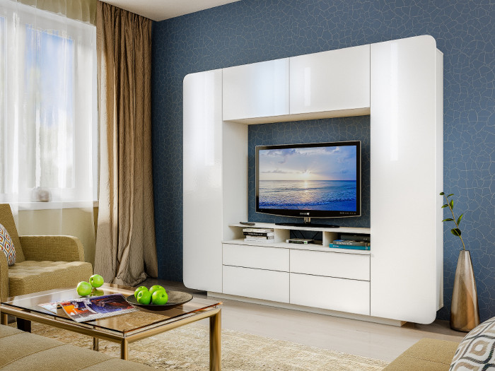 Румба 03.272 Шкаф комбинированный, белый/белый глянец