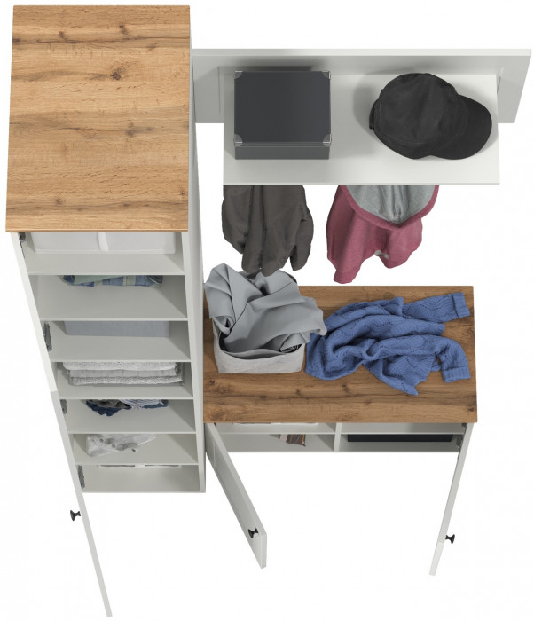 Остин Прихожая 25, цвет белый шагрень/дуб крафт золотой, ШхГхВ 120х54,3х229,6 см., универсальная сборка