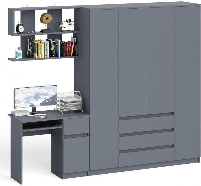 Мори компьютерный стол МС-1 правый + Шкаф МШ1600.1 + Полка 900, графит