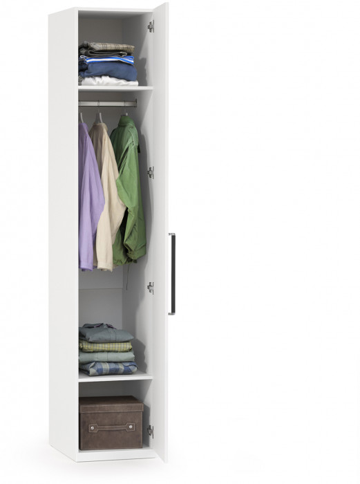 Валенсия Спальня 13.207 Шкаф-пенал, цвет ЛДСП белый шагрень/МДФ белый шагрень, ШхГхВ 42х54,1х225,3 см., универсальная сборка