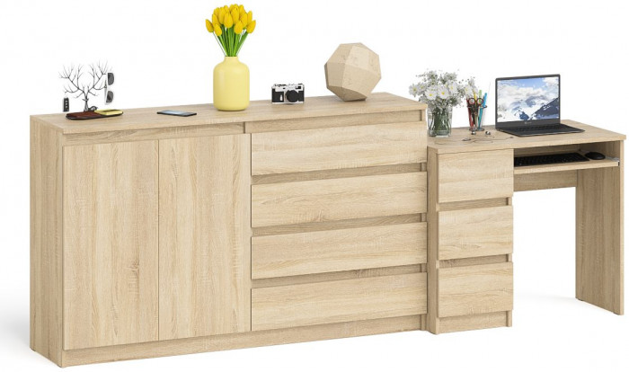 Мори компьютерный стол МС-6 левый + Комод МК1600.1, дуб сонома