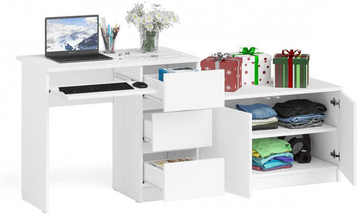 Мори компьютерный стол МС-6 правый + Тумба МА900.1, белый