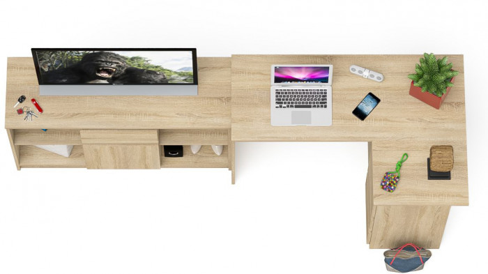 Мори Стол компьютерный МС-16 правый + Тумба МТВ1204.1, цвет дуб сонома, ШхГхВ 244,8х84,9х76,6 см., выдвижные ящики справа, НЕ универсальная сборка