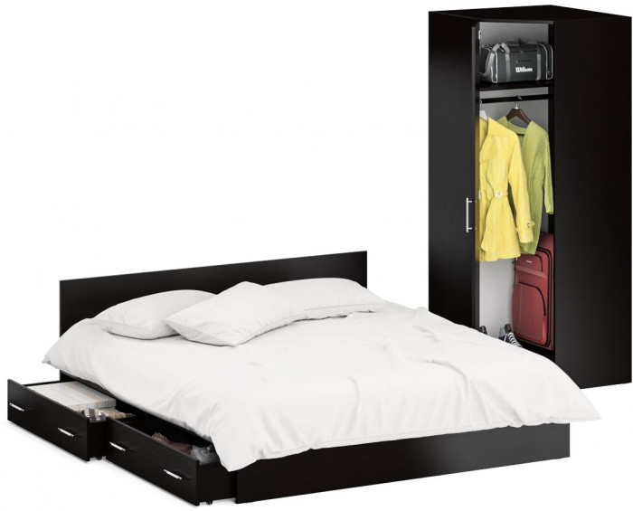 Кровать с ящиками 1800 + угловой шкаф Стандарт, венге