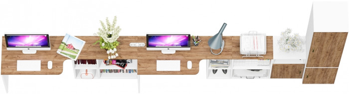 Лидер-8 Стол + Стол + Пенал МД 22Б + Тумба МД 3.19, белый шагрень/крафт золото