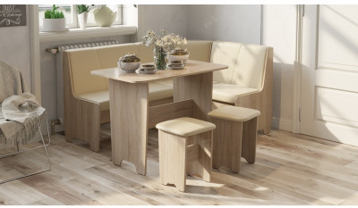 Техас Кухонный уголок Исп.1 (Дуб Сонома/Экокожа бежевая)