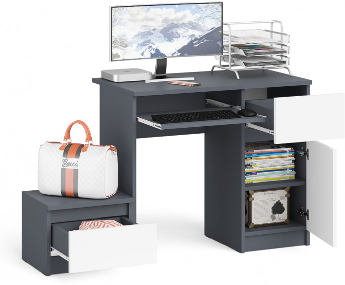 Мори компьютерный стол МС-1 правый + Тумба ТМП400.1, графит/белый