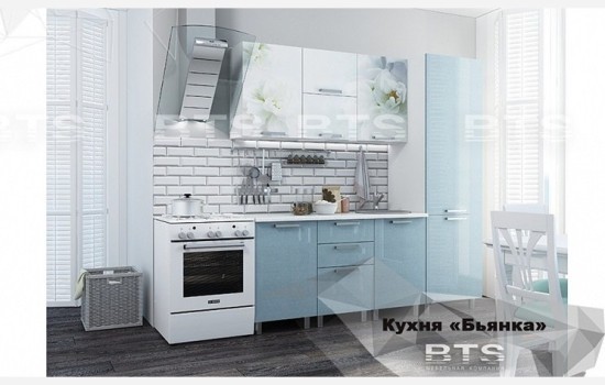 Бьянка Кухня 210 см голубые блестки / фотопечать