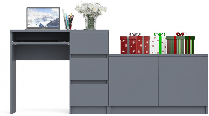 Мори компьютерный стол МС-6 правый + Тумба МА900.1, графит