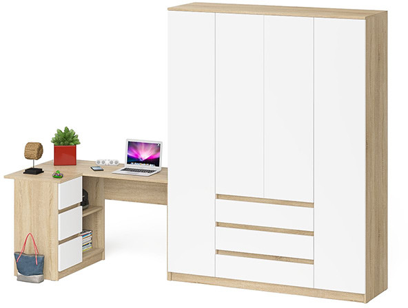 Мори Стол компьютерный МС-16 левый + Шкаф МШ1600.1, цвет дуб сонома/белый, ШхГхВ 284,8х84,9х209,6 см., выдвижные ящики слева, НЕ универсальная сборка