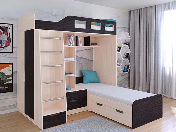 Кровать двухъярусная Астра 4 Дуб молочный/Венге