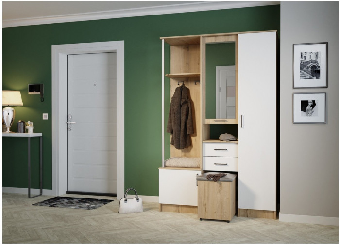 Прихожая Дуся 1,3, Дуб Бунратти/Белый бриллиант