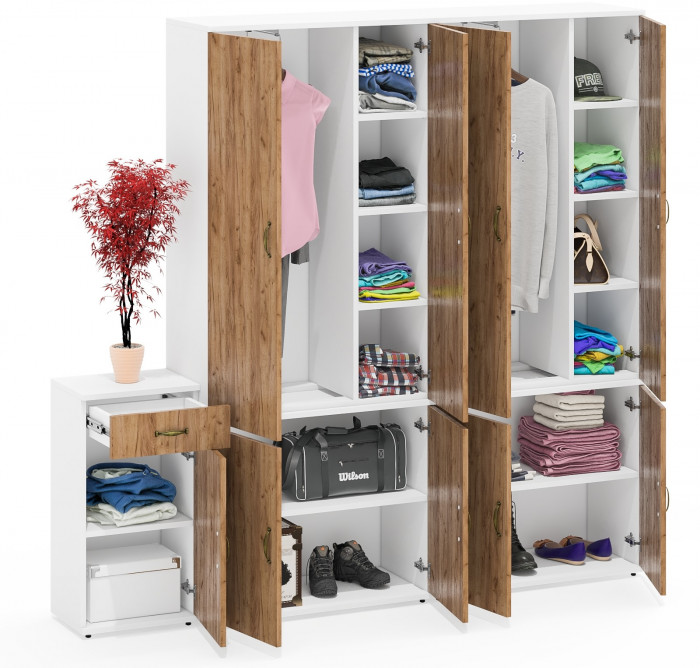 Лидер-8 Шкаф МД 20Б + Шкаф МД 20Б + Тумба МД 3.15, белый шагрень/крафт золото