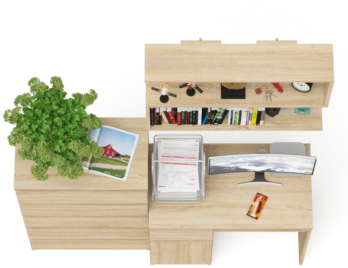 Мори компьютерный стол МС-1 левый + Комод МК700.5 + Полка 900, дуб сонома