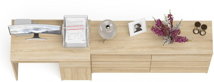 Мори компьютерный стол МС-1 правый + Комод МК1380.6, дуб сонома